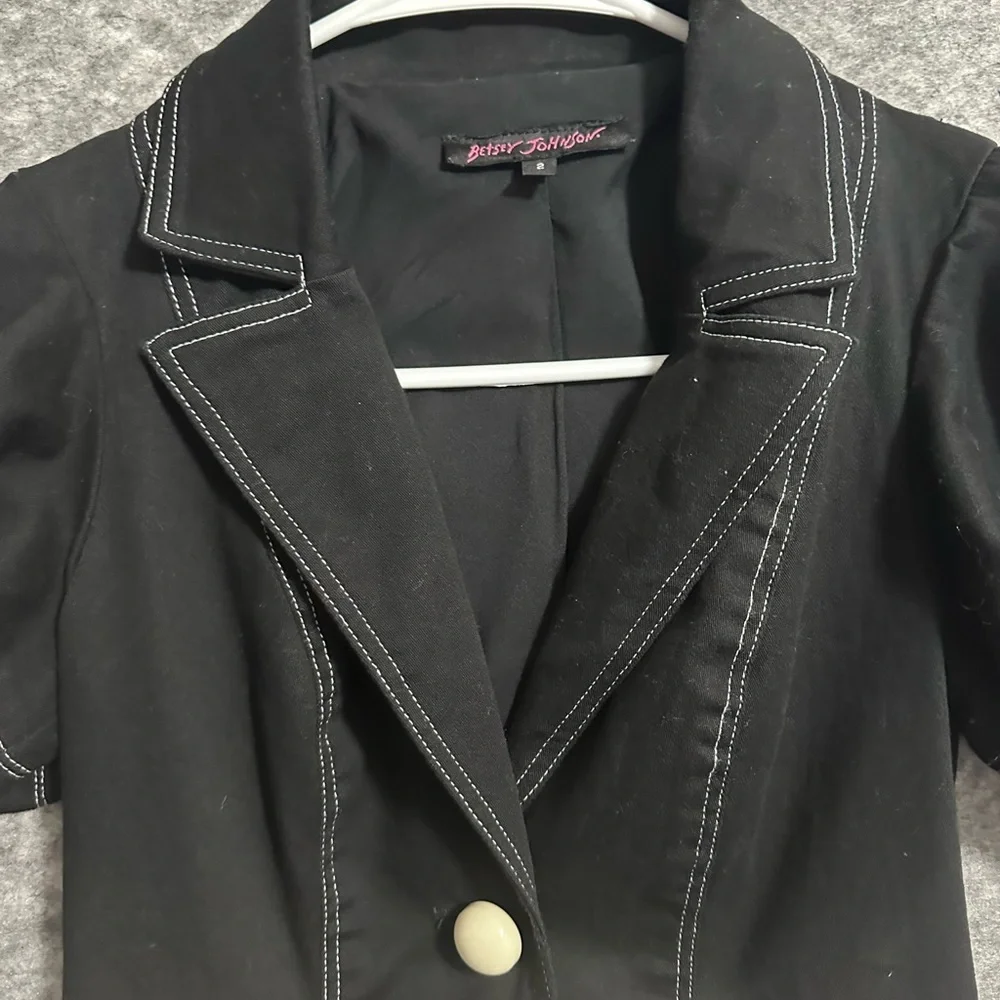 Betsey Johnson Jacket Top Peplum Black 2 Short Sleeves Buttons Retro Classic - Picture 6 of 12